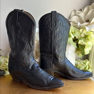 Vintage Dan Post Embroidered Western Boots in Black Leather